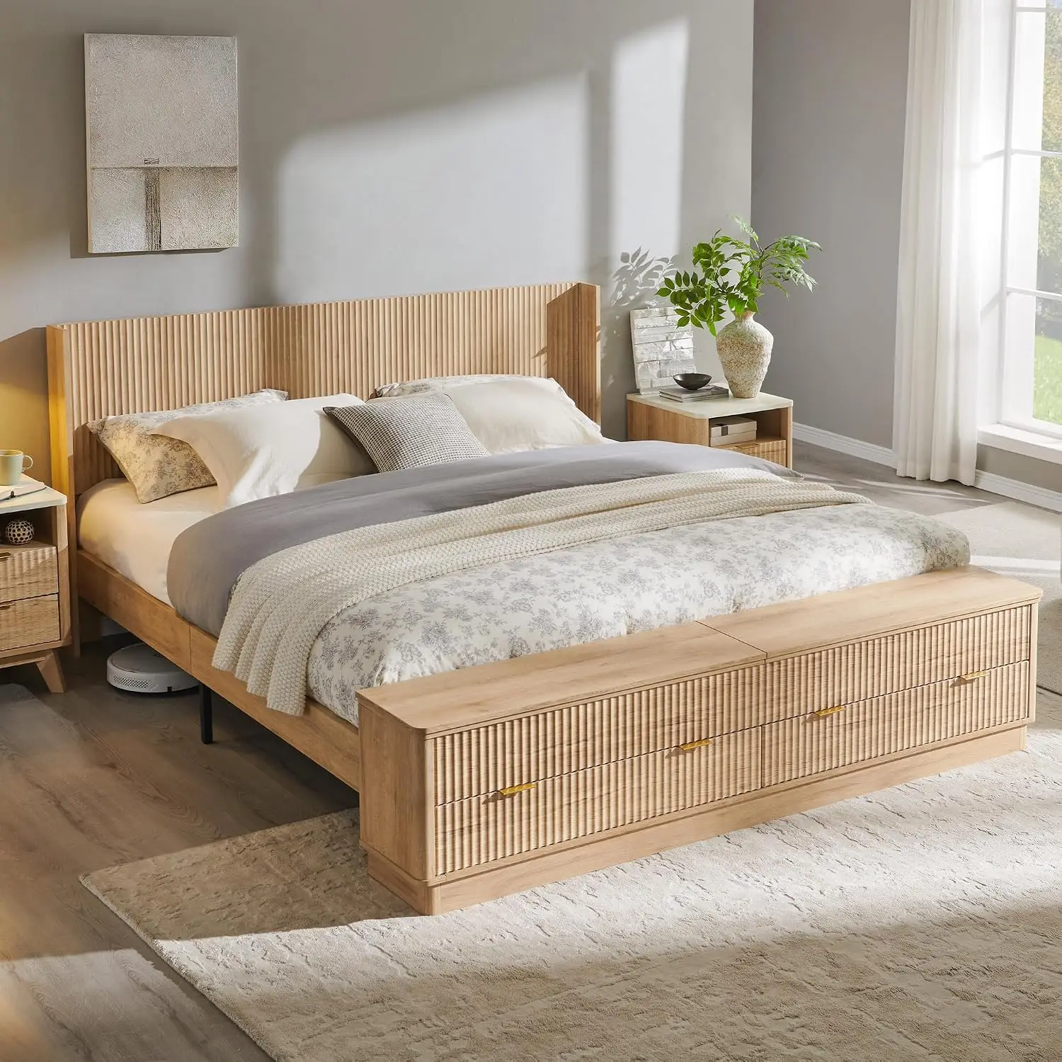 King Size Bed Frame With Storage Drawers - إطار سرير كينج سايز مزخرف مع