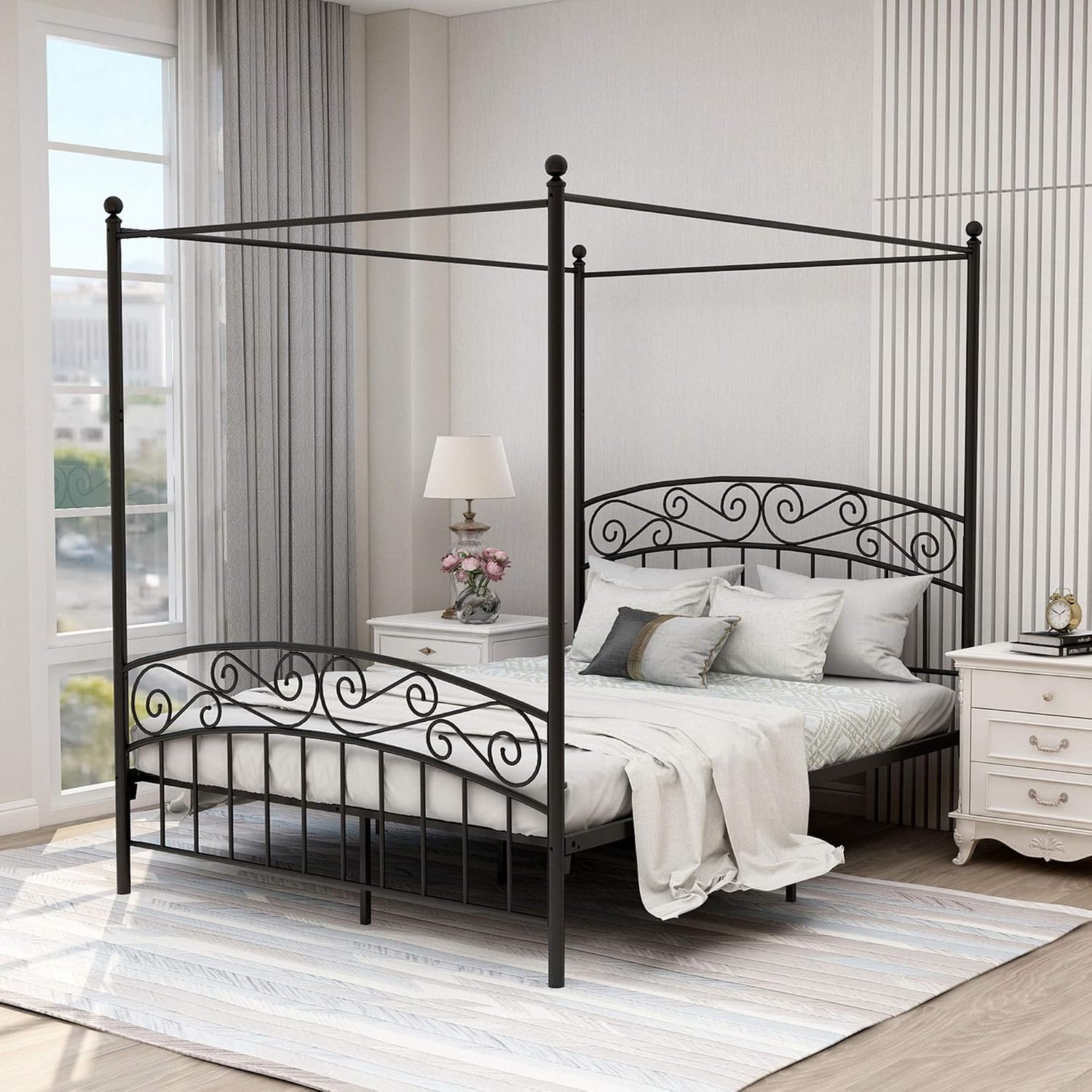 Canopy Bed Frame Metal Queen - إطار سرير معدني بحجم كوين مع
