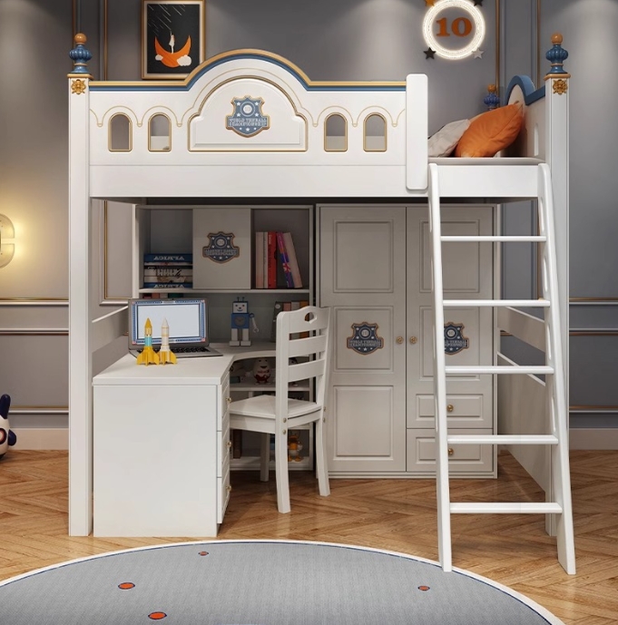 Bunk Bed With Stairs And Slide - سرير أطفال خشبي بتصميم قلعة الأميرات