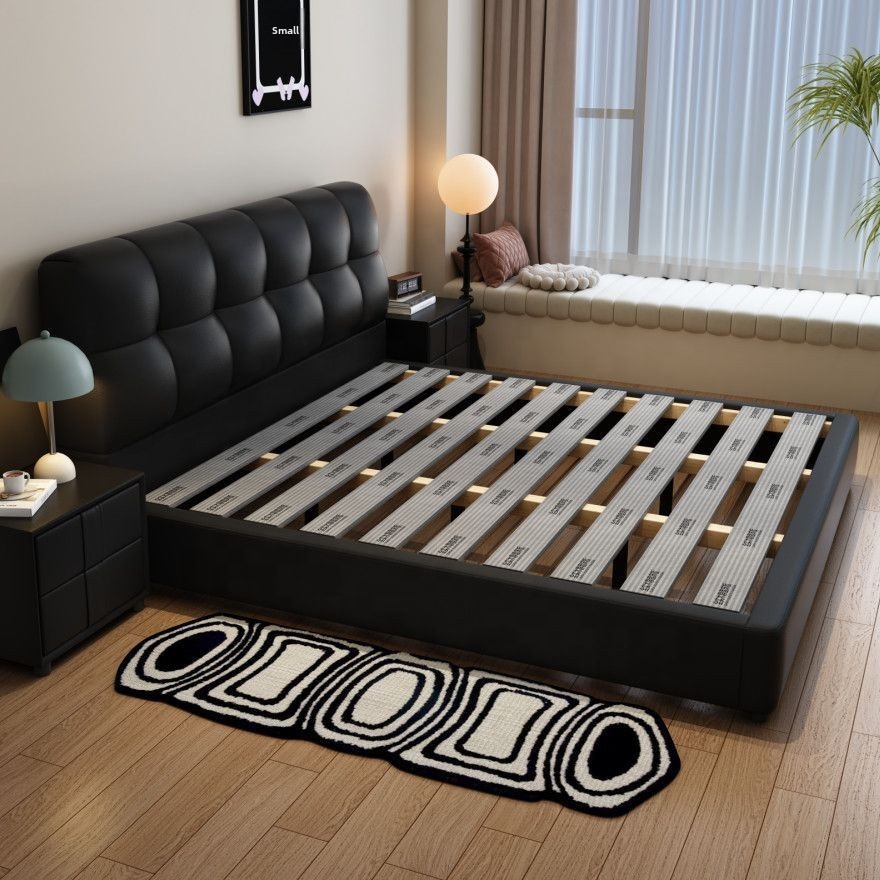King Size Bed Frame With Storage Drawers - # إطار سرير جلدي أسود مبطن