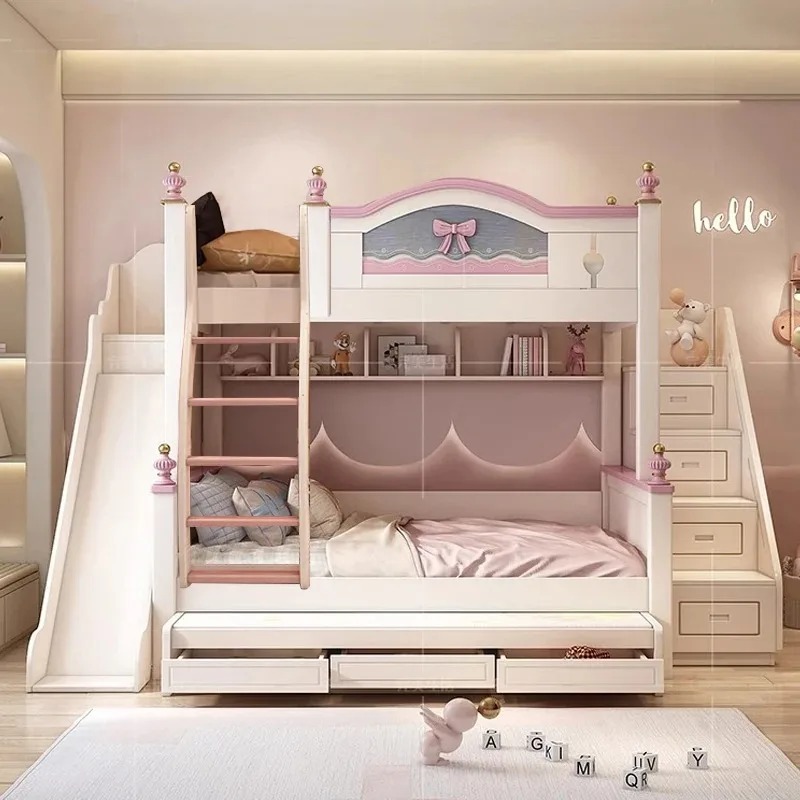 Bunk Bed With Stairs And Slide - أثاث غرفة نوم سرير خشبي صلب