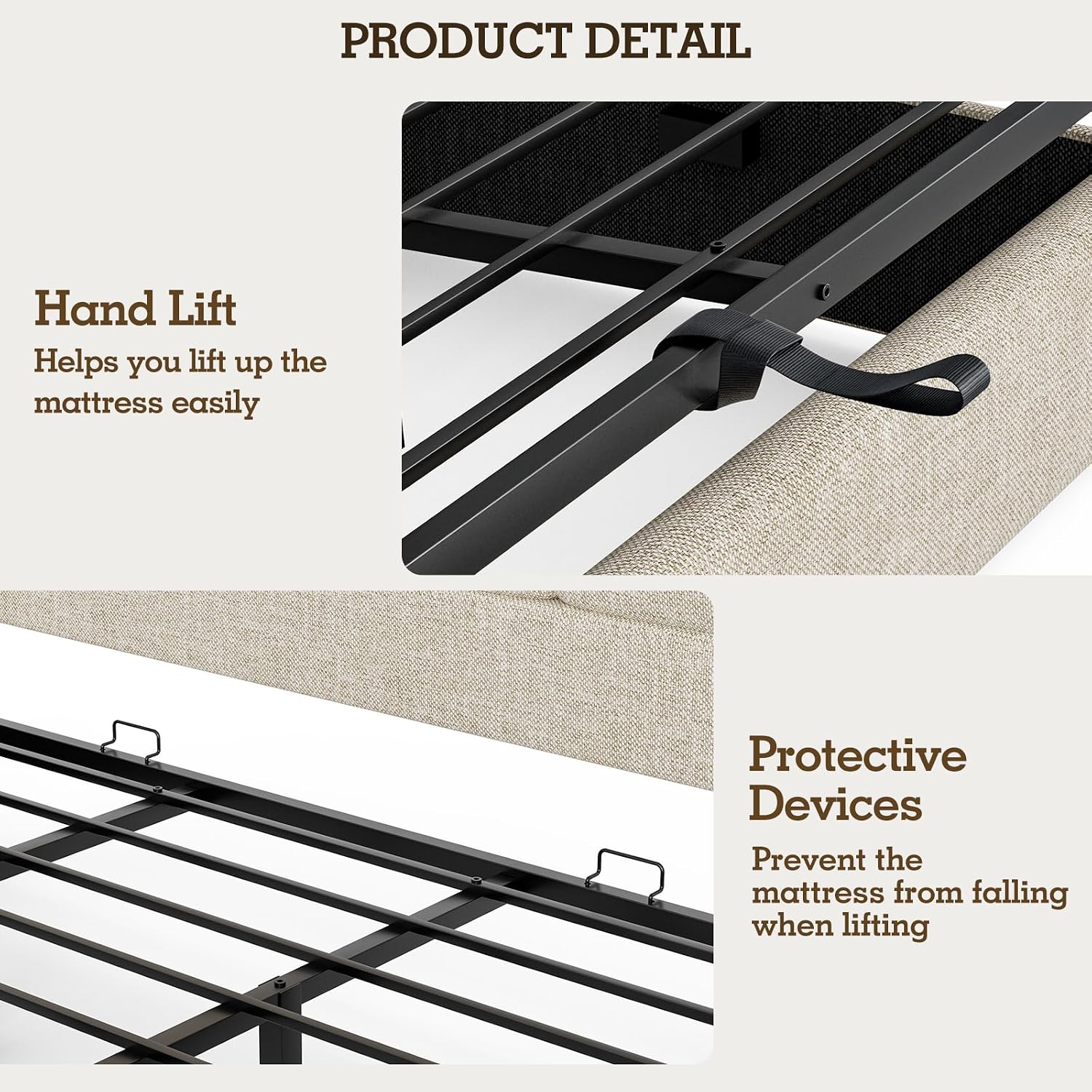 Gas Lift Storage Bed Hydraulic - إطار سرير كينج مبطن بالكتان مع