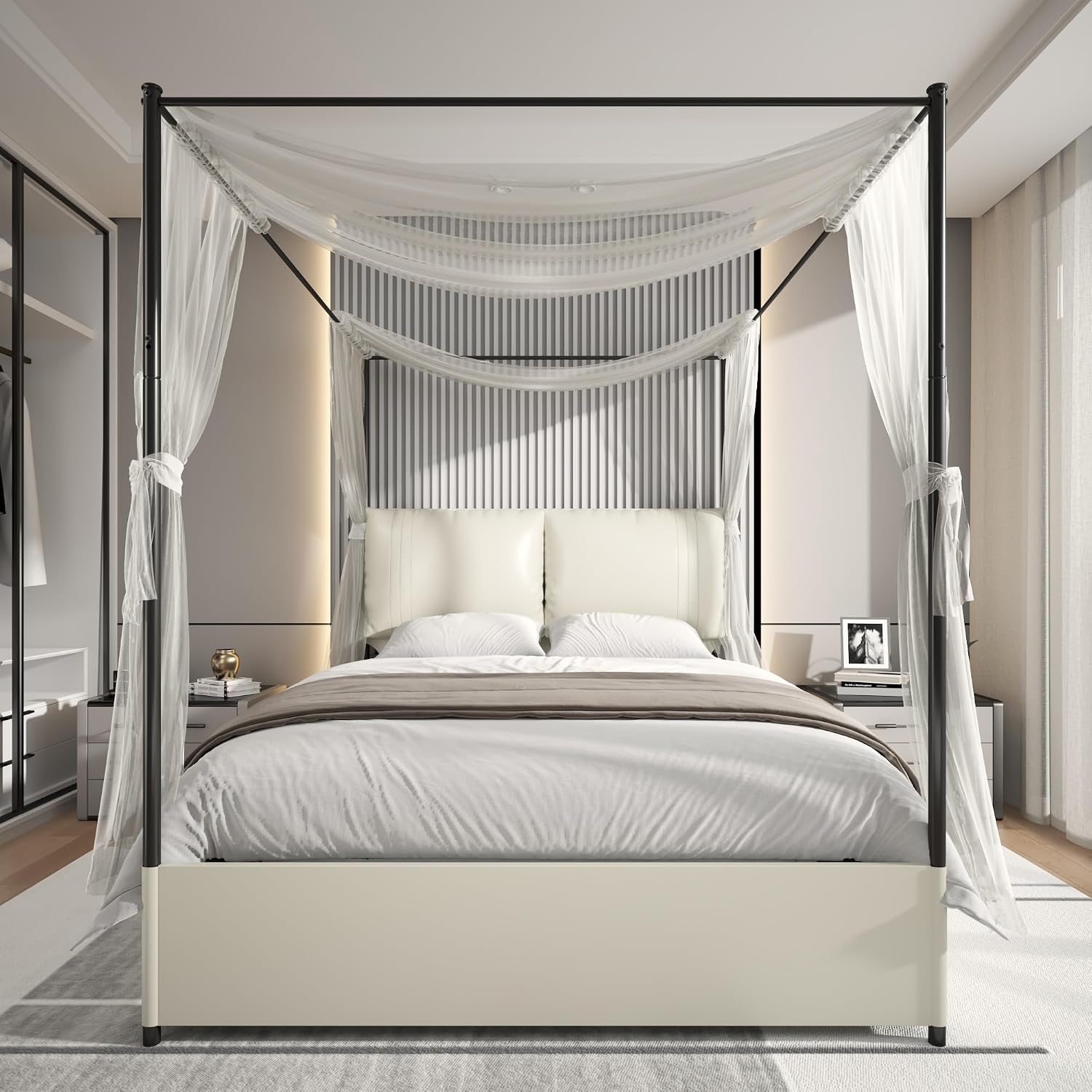 Canopy Bed Frame Metal Queen - إطار سرير كوين مع مظلة، لوح
