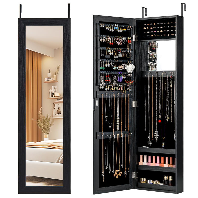 Full Length Mirror Jewelry Armoire - خزانة مجوهرات مثبتة على الحائط من