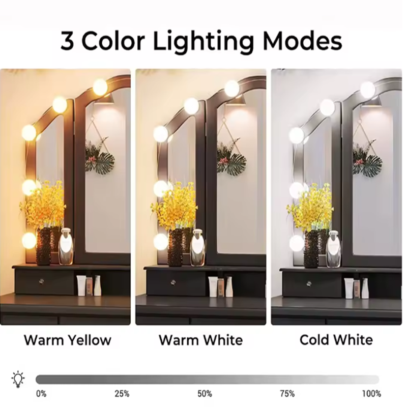 Dressing Table Vanity With Lighted Mirror - مصابيح LED قابلة للفصل لمرآة التجميل،