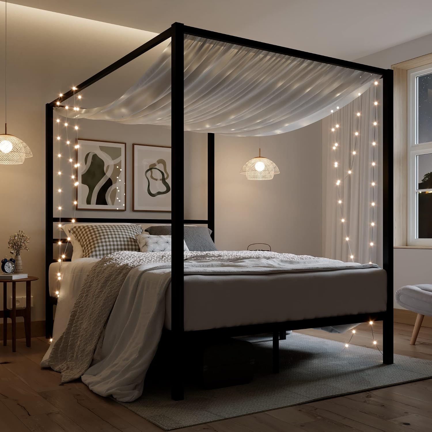Canopy Bed Frame Metal Queen - إطار سرير معدني بحجم كوين مع