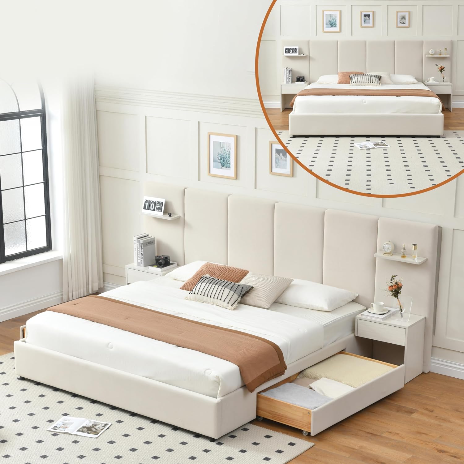 King Size Bed Frame With Storage Drawers - إطار سرير بحجم كينج مع مساحة