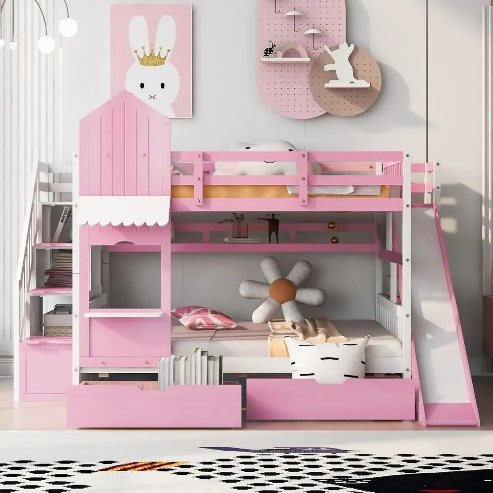Bunk Bed With Stairs And Slide - سرير بطابقين للأطفال مع درج وزحليقة