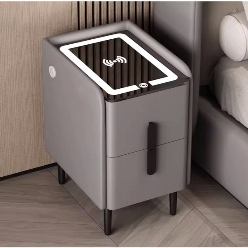 Solid Wood Nightstand 2 Drawers - طاولة سرير ذكية بتصميم نورديك مع