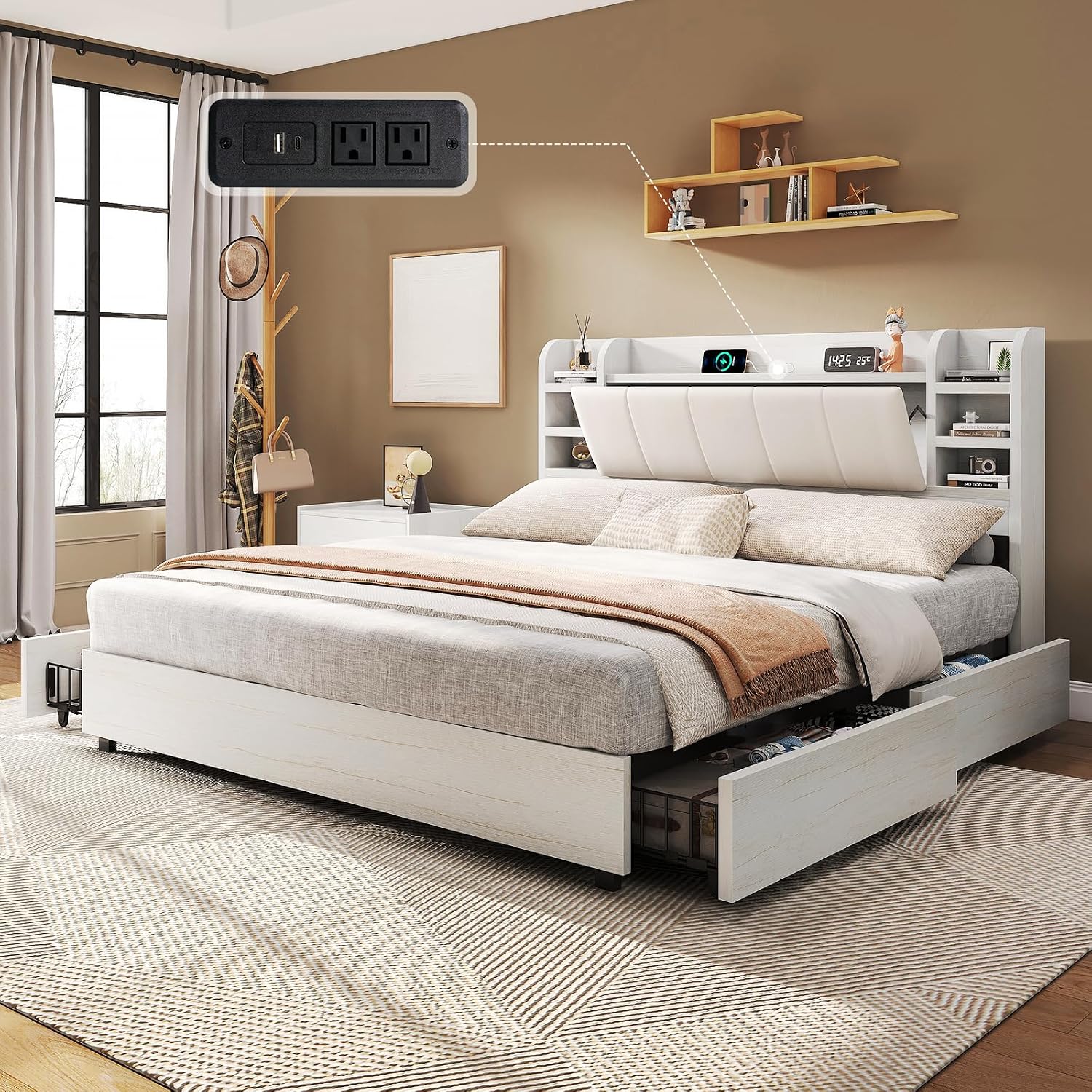 King Size Bed Frame With Storage Drawers - سرير بحجم كينج مبطن مع رأس