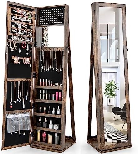 Full Length Mirror Jewelry Armoire - خزانة مجوهرات مع مرآة كاملة الطول،