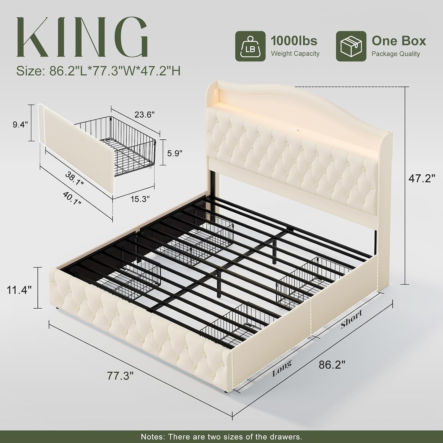 King Size Bed Frame With Storage Drawers - إطار سرير بحجم كينج مع 4