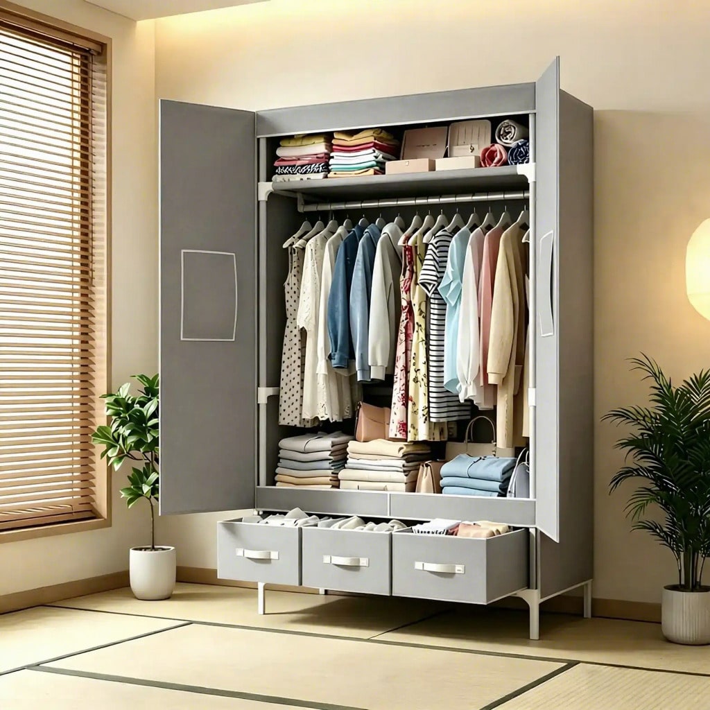 Wardrobe Closet Portable Fabric Cover - خزانة ملابس محمولة، منظم ملابس بطول
