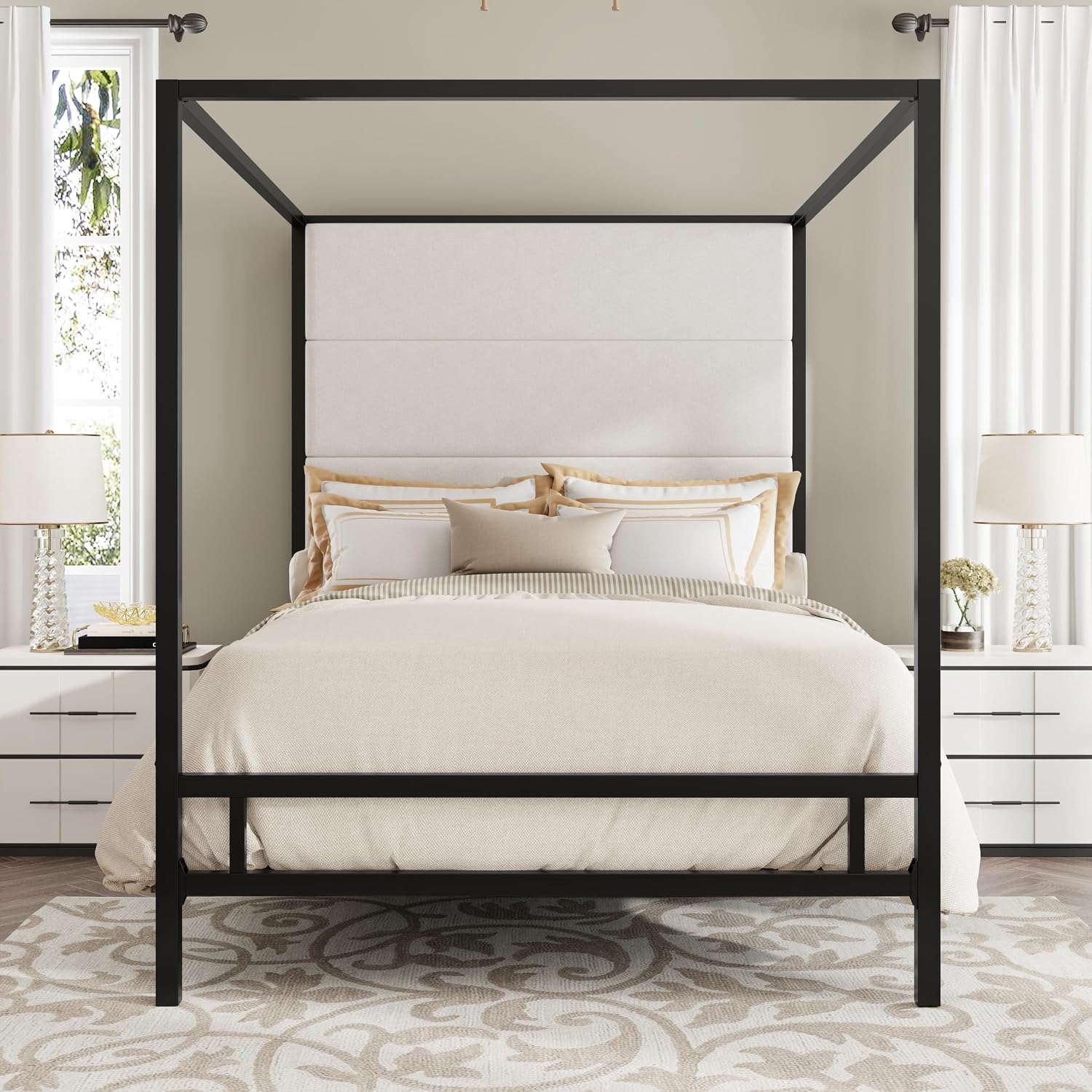 Canopy Bed Frame Metal Queen - إطار سرير كوين معدني بأربعة أعمدة،