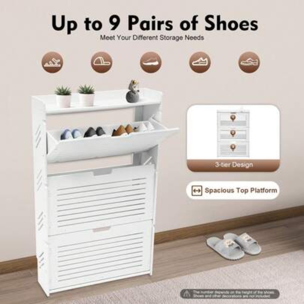 Shoe Rack Cabinet Narrow Entryway - خزانة أحذية عصرية بثلاث طبقات قابلة