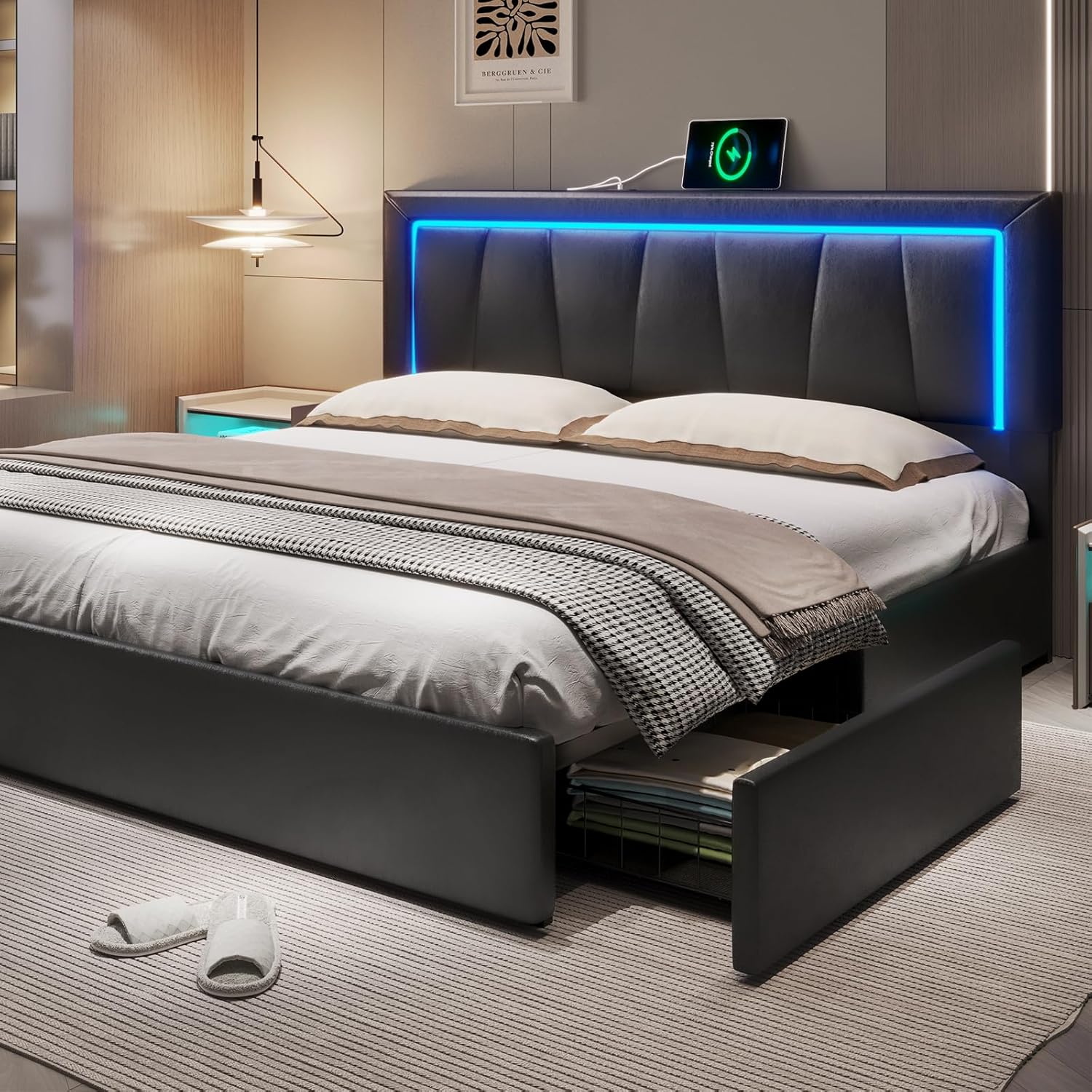 King Size Bed Frame With Storage Drawers - إطار سرير كاليفورنيا كينج مع 4