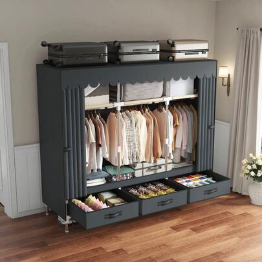Wardrobe Closet Portable Fabric Cover - خزانة ملابس محمولة، إطار فولاذي متين