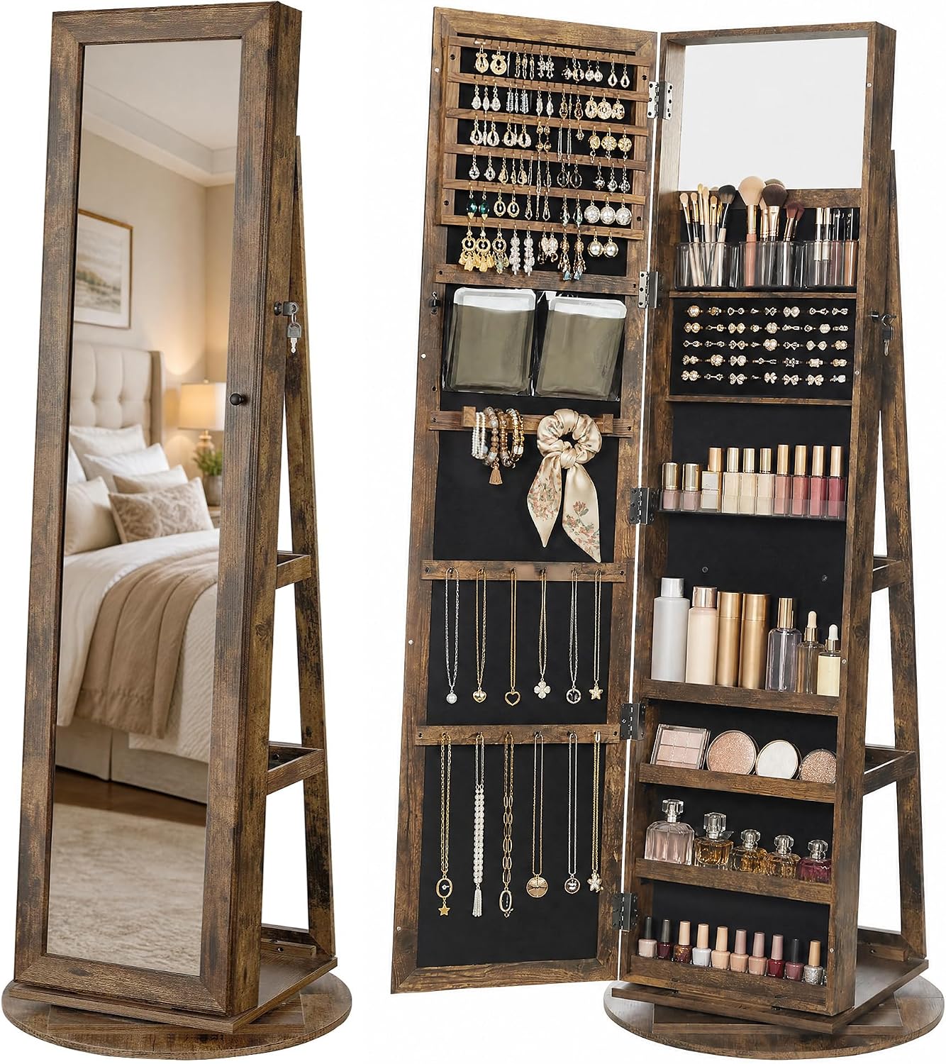 Full Length Mirror Jewelry Armoire - خزانة مجوهرات قائمة، مرآة بطول كامل