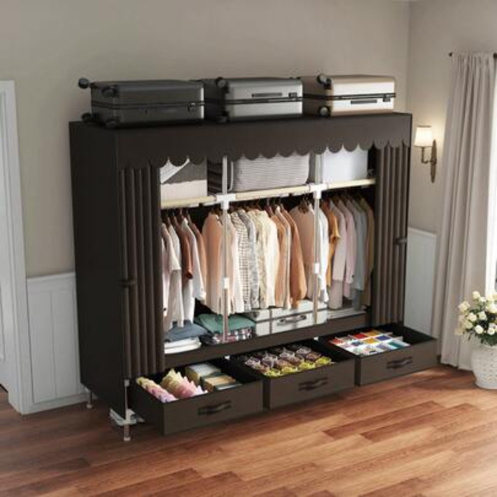 Wardrobe Closet Portable Fabric Cover - خزانة ملابس محمولة بإطار فولاذي 16