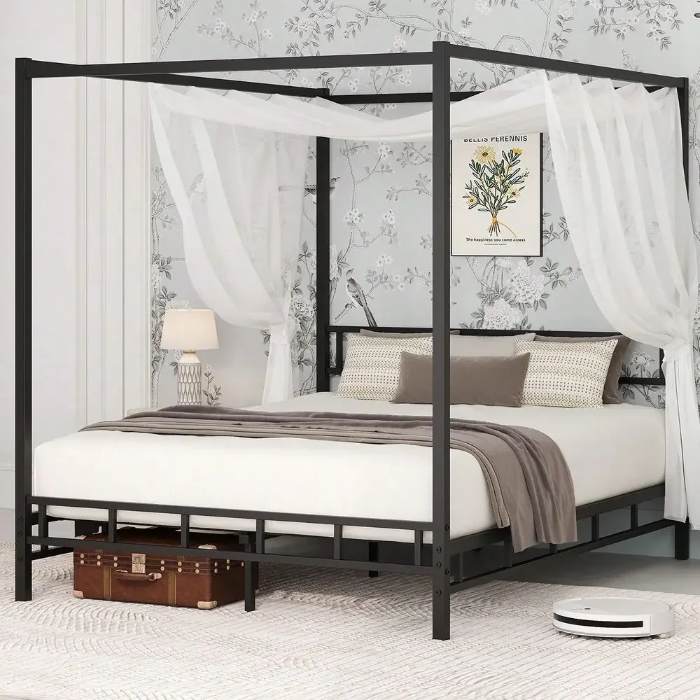 Canopy Bed Frame Metal Queen - إطار سرير معدني بتصميم مظلة، إطار