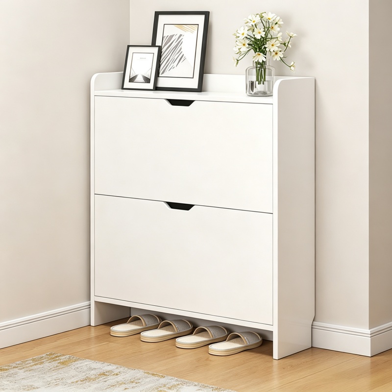 Shoe Rack Cabinet Narrow Entryway - خزانة أحذية خشبية من طبقتين مع