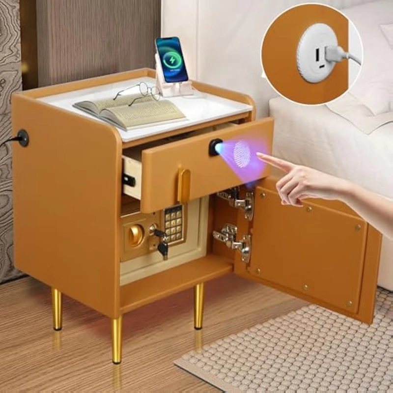 Solid Wood Nightstand 2 Drawers - طاولة سرير ذكية مع خزنة مخفية