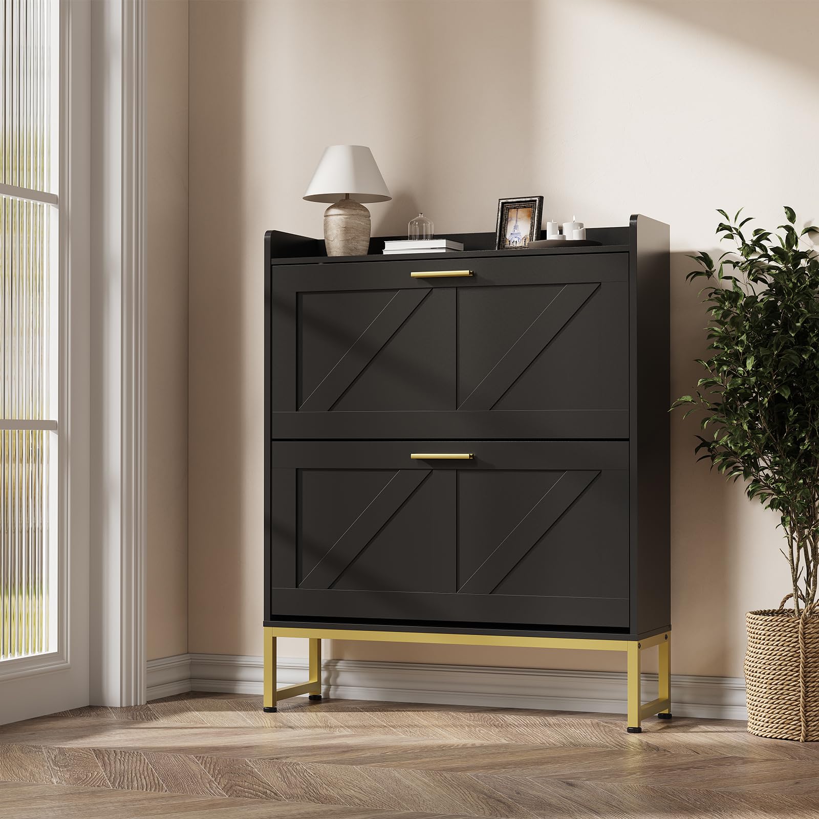Shoe Rack Cabinet Narrow Entryway - خزانة أحذية ضيقة للمدخل مع أدراج