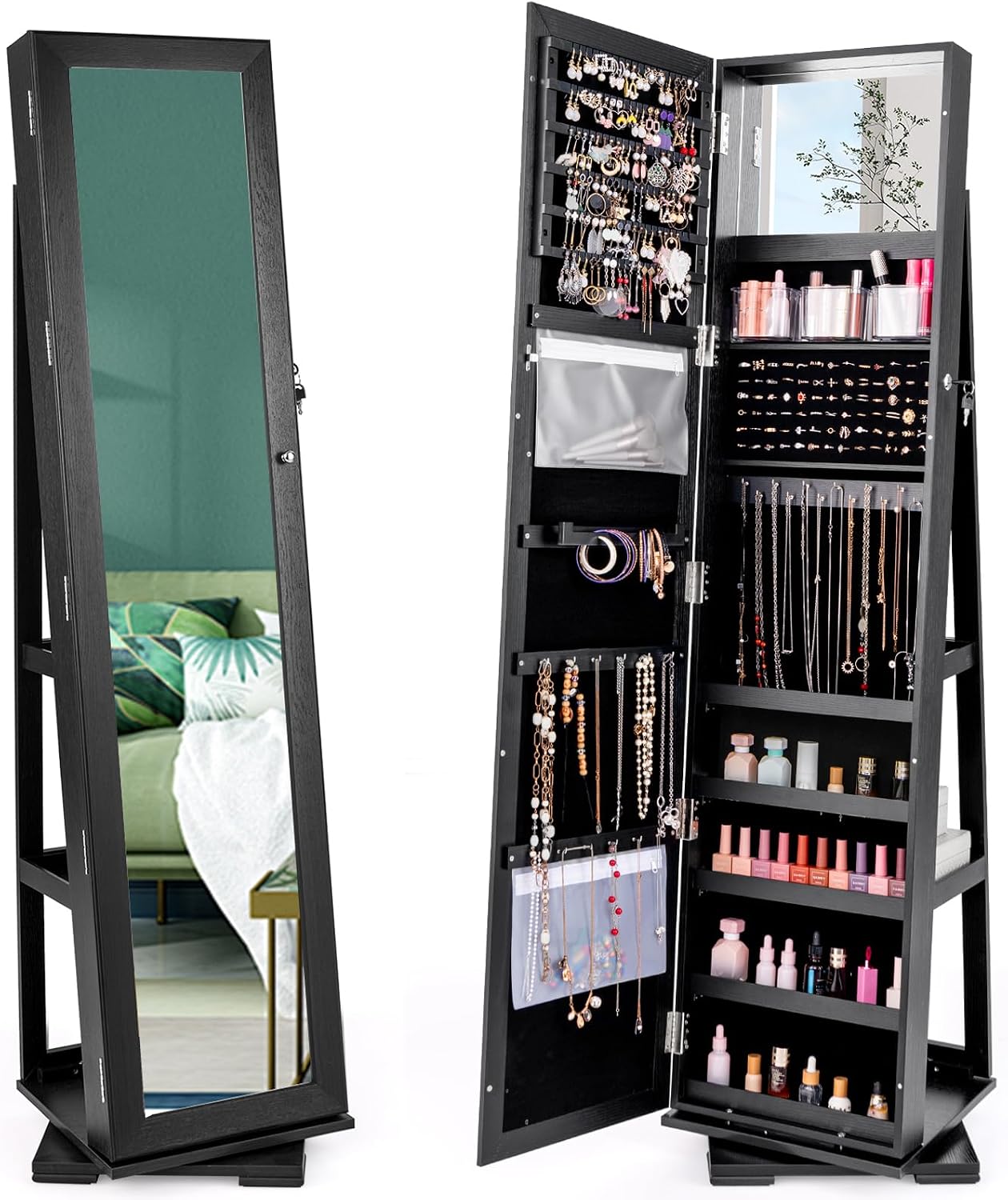 Full Length Mirror Jewelry Armoire - خزانة مجوهرات قائمة بذاتها قابلة للقفل