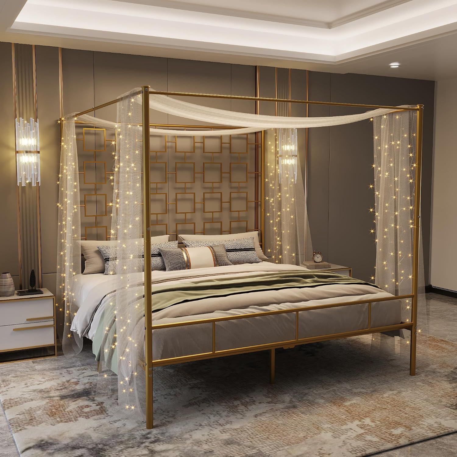 Canopy Bed Frame Metal Queen - إطار سرير ملكي معدني بأربعة أعمدة