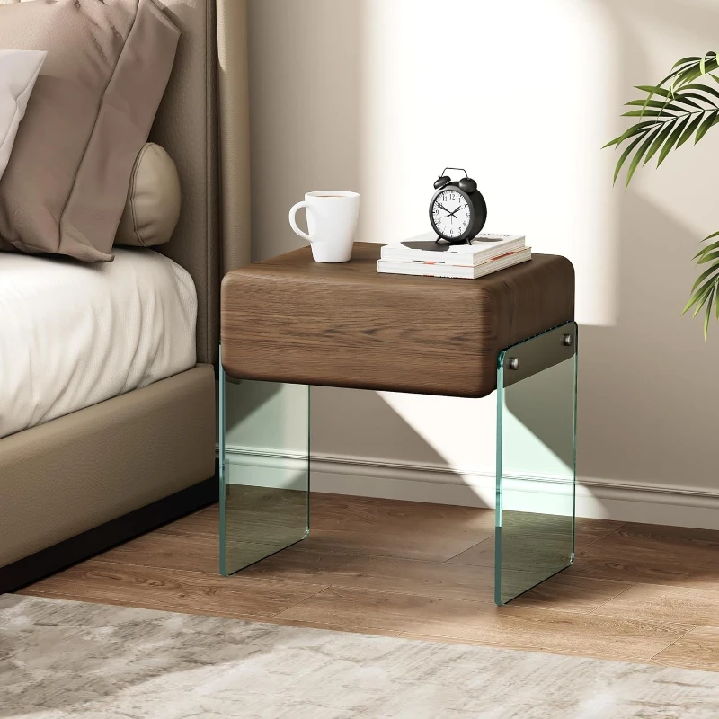 Solid Wood Nightstand 2 Drawers - طاولة جانبية بجانب السرير مع درج،