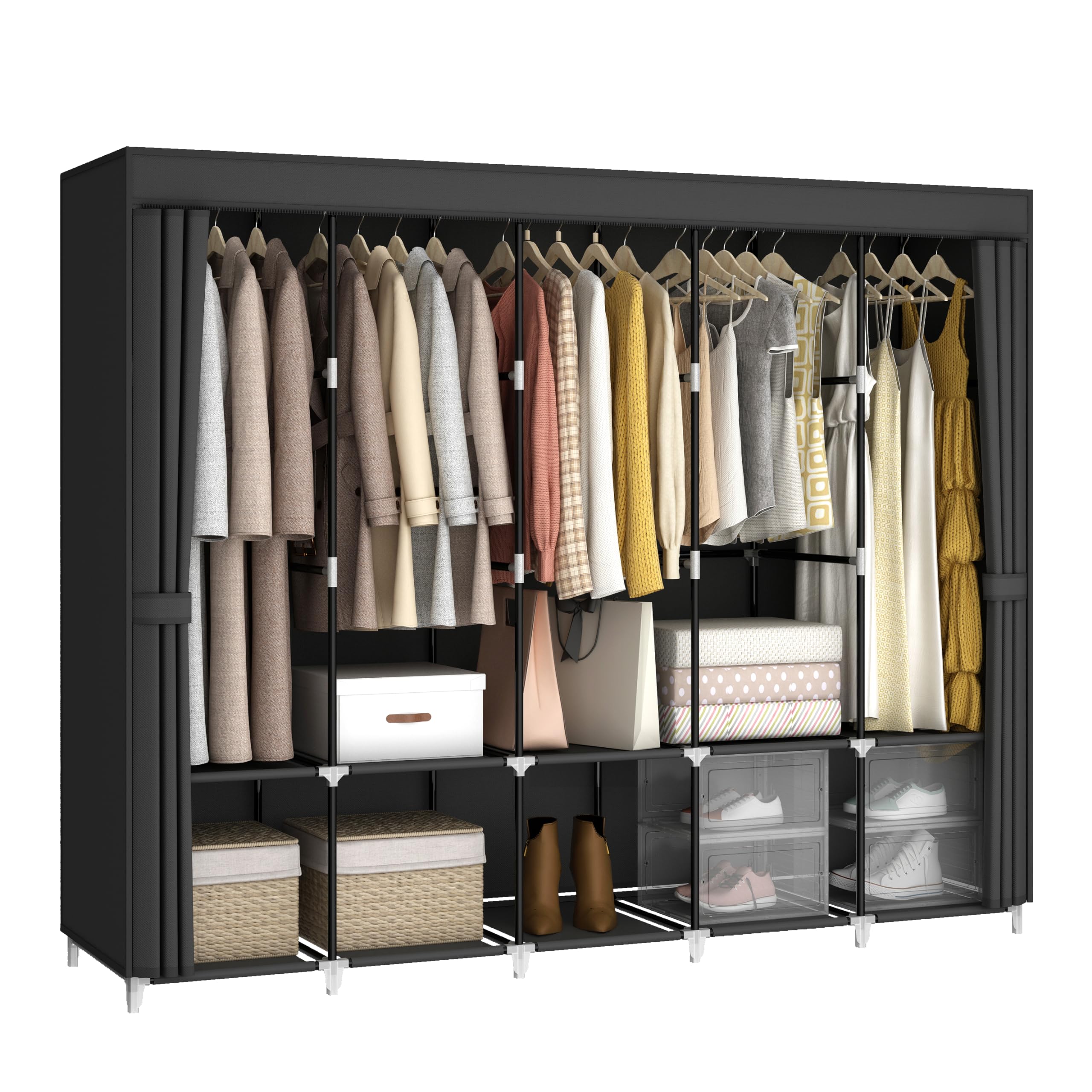 Wardrobe Closet Portable Fabric Cover - خزانة ملابس محمولة بسعة 83 بوصة