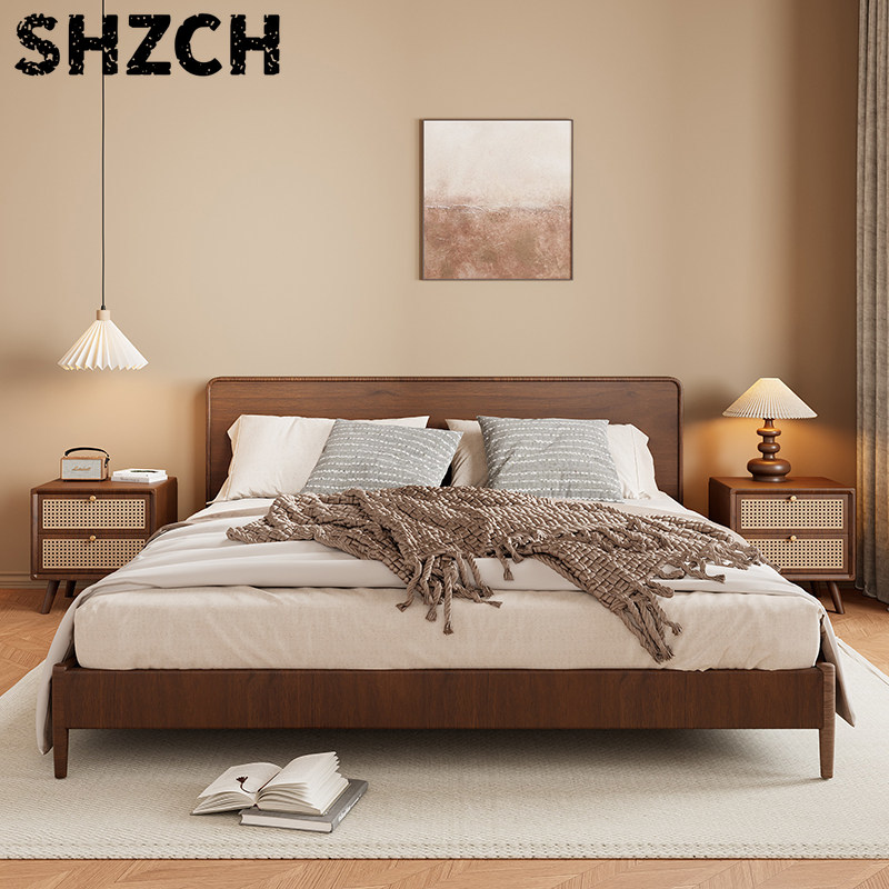 Solid Wood Nightstand 2 Drawers - طاولة سرير جانبية من الخشب الصلب