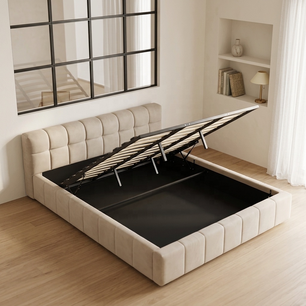 Gas Lift Storage Bed Hydraulic - سرير حديث مبطن وناعم مع تخزين