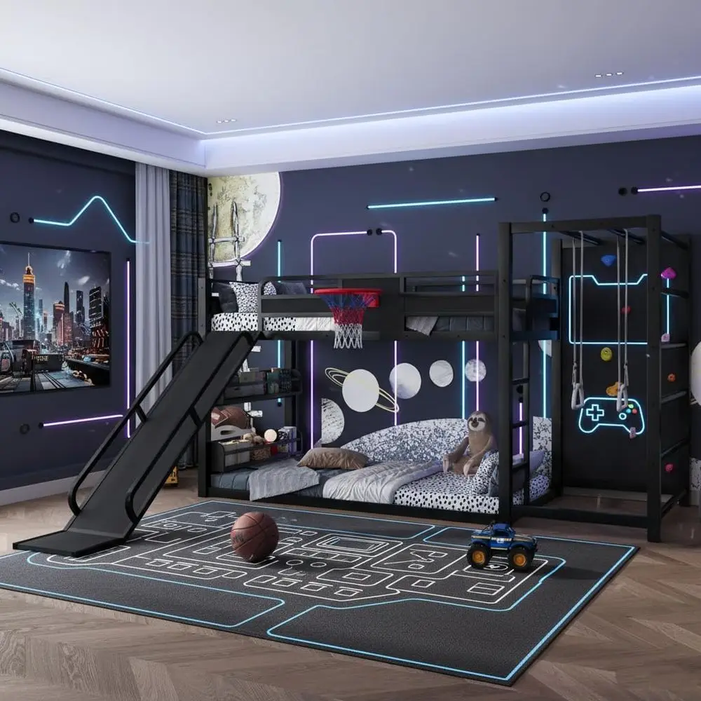 Bunk Bed With Stairs And Slide - سرير بطابقين معدني مزدوج مع حلقة