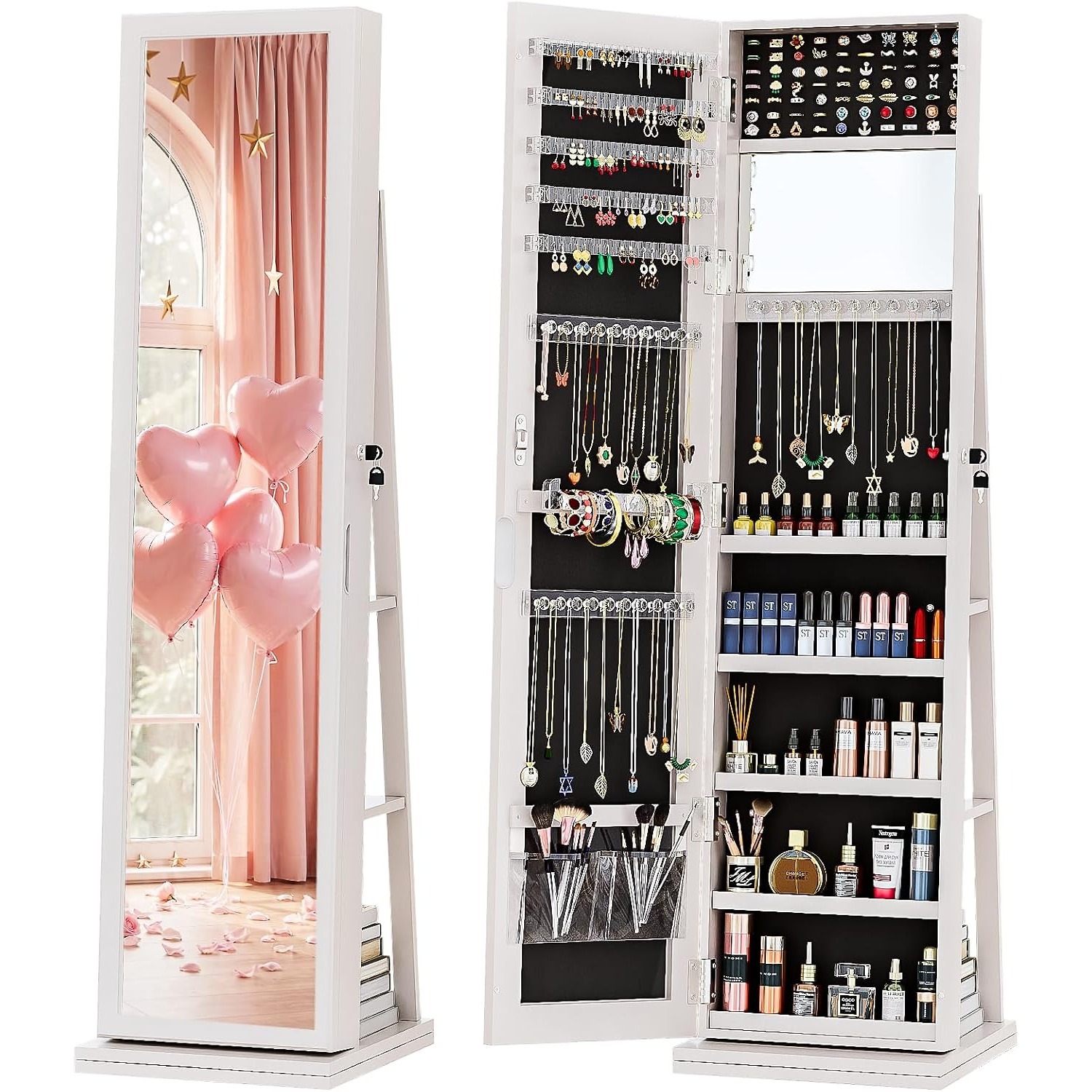 Full Length Mirror Jewelry Armoire - خزانة مجوهرات 4 في 1 قابلة