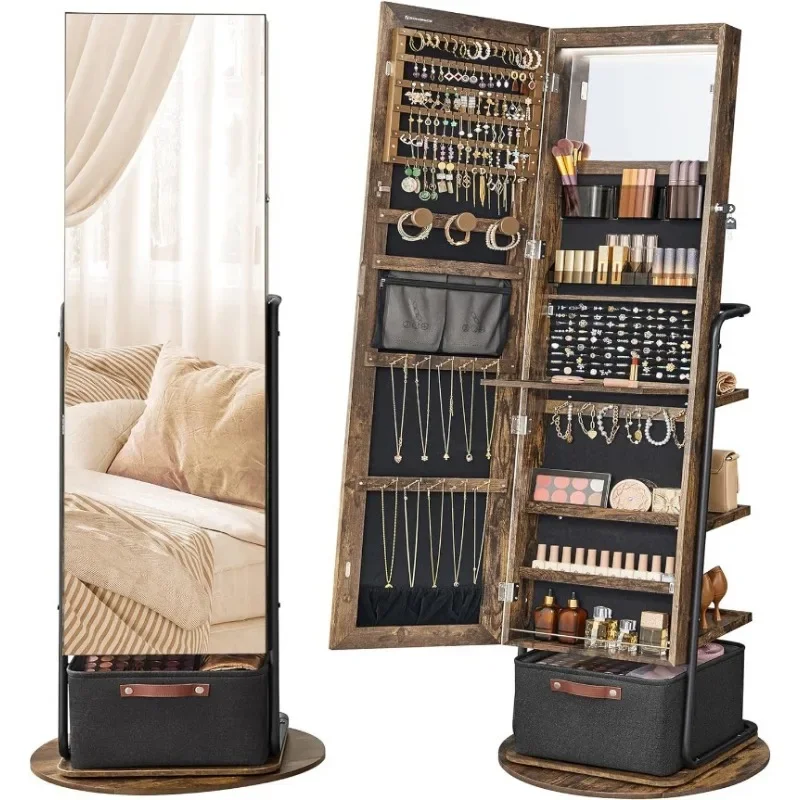 Full Length Mirror Jewelry Armoire - ل 360 ° خزانة مجوهرات دوارة