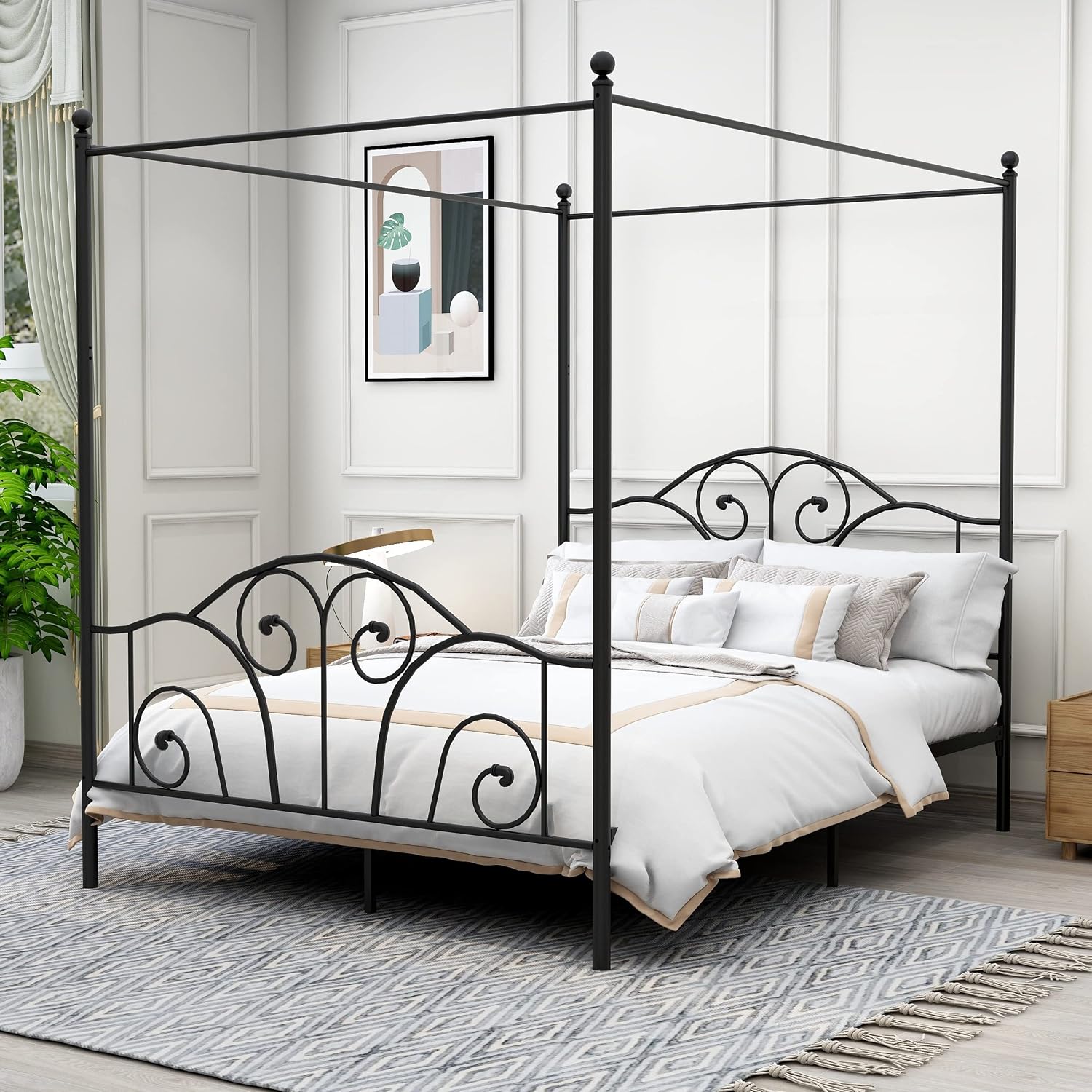 إطار سرير معدني بحجم كوين مع م - مراجعة Canopy Bed Frame Metal Queen وسعره