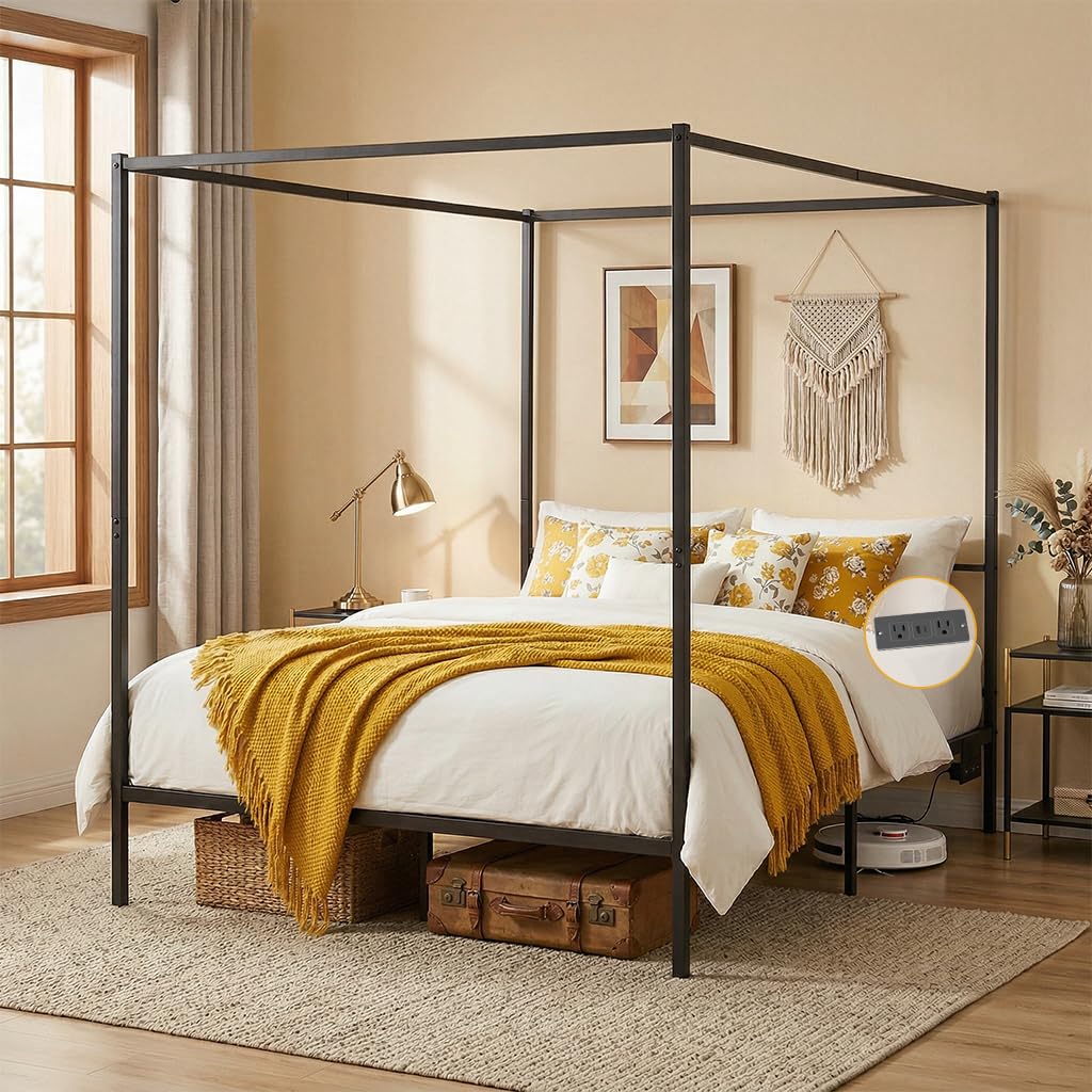 إطار سرير معدني بحجم كوين مع م - مراجعة Canopy Bed Frame Metal Queen وسعره