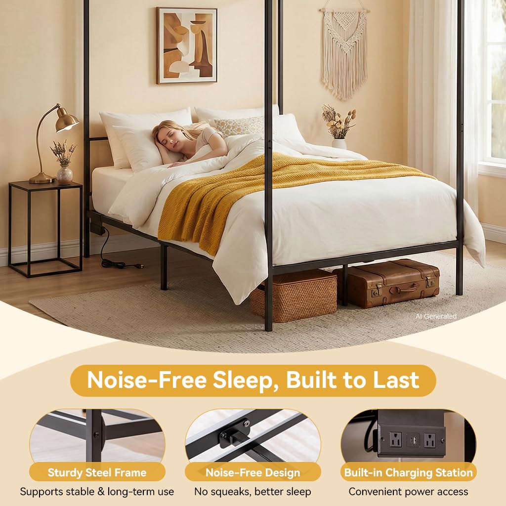 إطار سرير معدني بحجم كوين مع م - مراجعة Canopy Bed Frame Metal Queen وسعره