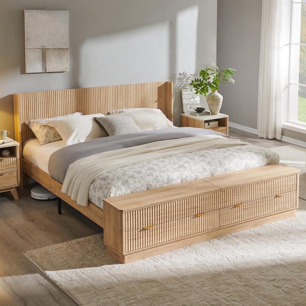 إطار سرير كينج سايز مع مقعد تخ - مراجعة King Size Bed Frame With Storage Drawers وسعره