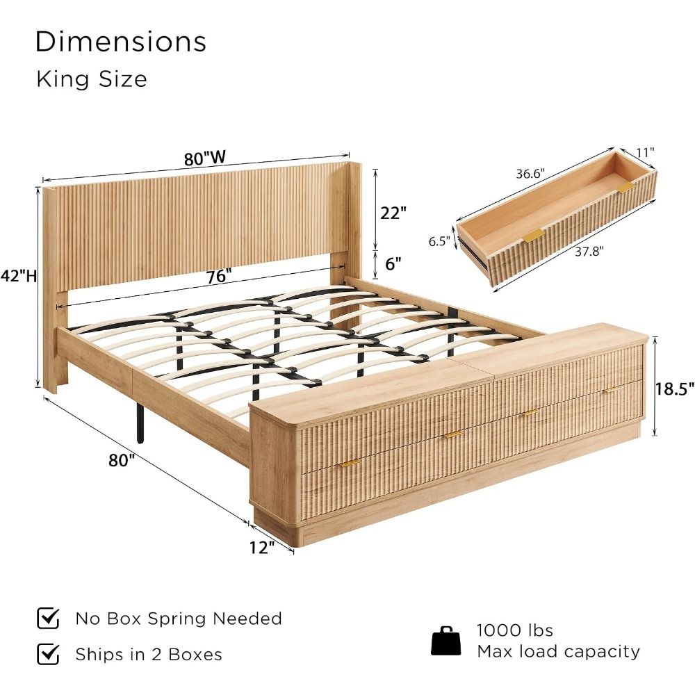 إطار سرير كينج سايز مع مقعد تخ - مراجعة King Size Bed Frame With Storage Drawers وسعره