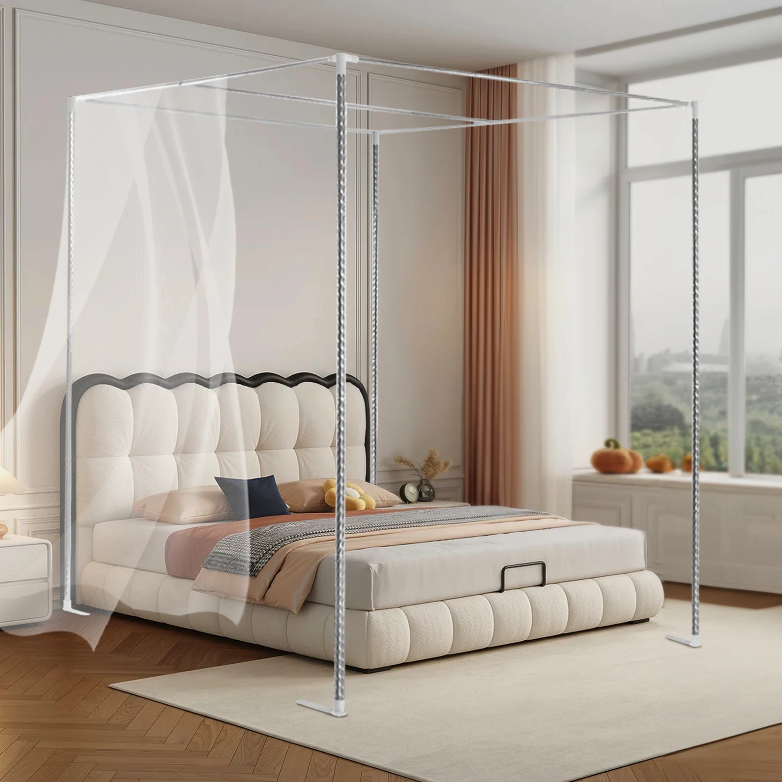 إطار معدني لسقف السرير بأربع ز - مراجعة Canopy Bed Frame Metal Queen وسعره