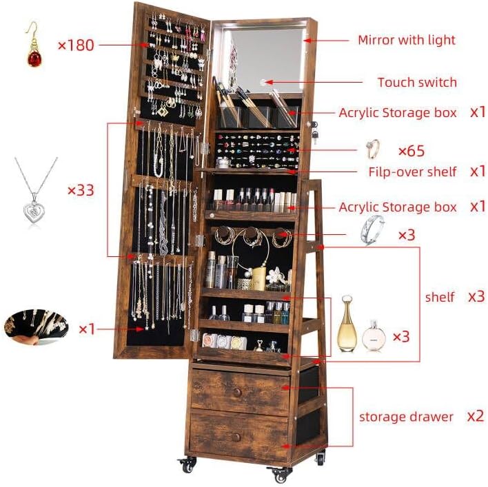 خزانة مجوهرات دوارة مع مرآة تز - مراجعة Full Length Mirror Jewelry Armoire وسعره