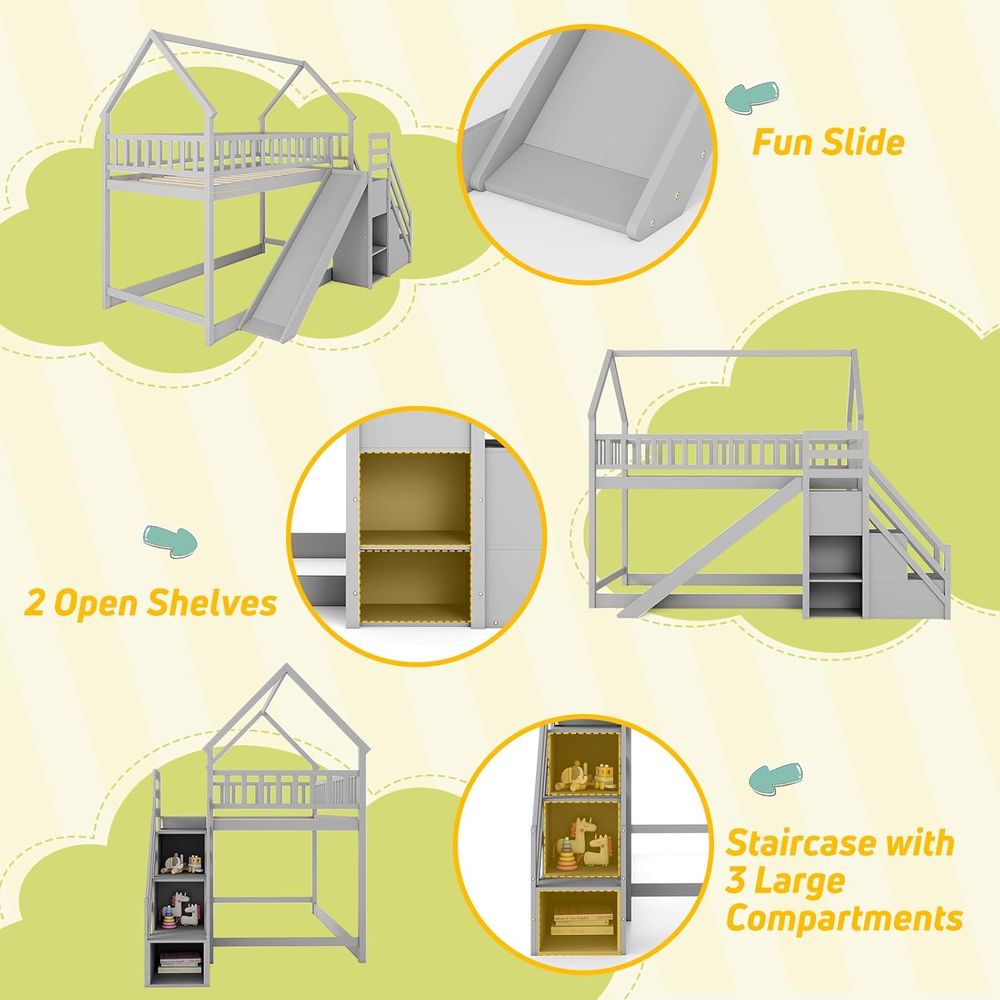سرير بطابقين مزدوج مع منزلق ود - مراجعة Bunk Bed With Stairs And Slide وسعره