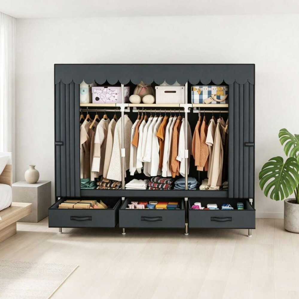 خزانة ملابس محمولة بإطار فولاذ - مراجعة Wardrobe Closet Portable Fabric Cover وسعره
