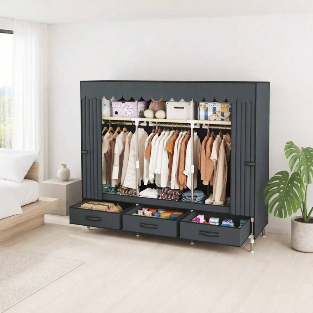 خزانة ملابس محمولة بإطار فولاذ - مراجعة Wardrobe Closet Portable Fabric Cover وسعره