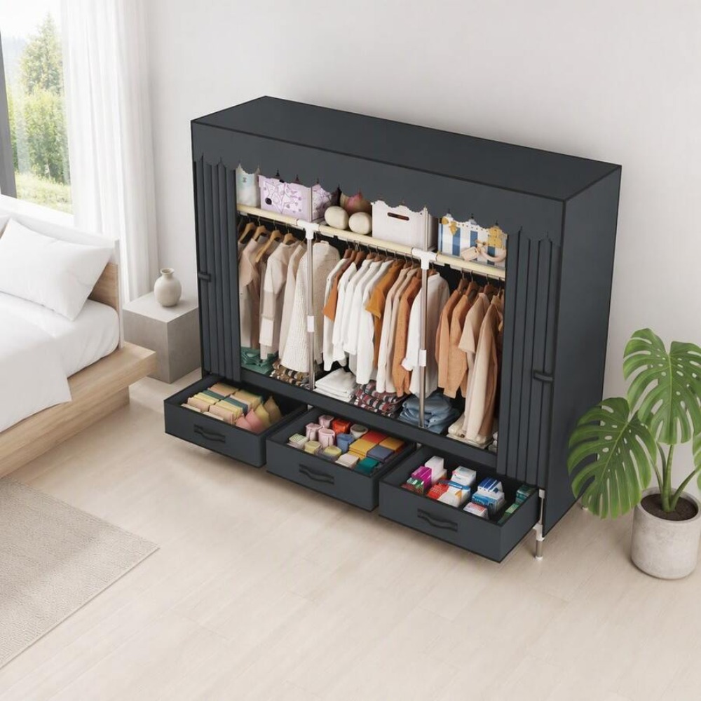خزانة ملابس محمولة بإطار فولاذ - مراجعة Wardrobe Closet Portable Fabric Cover وسعره