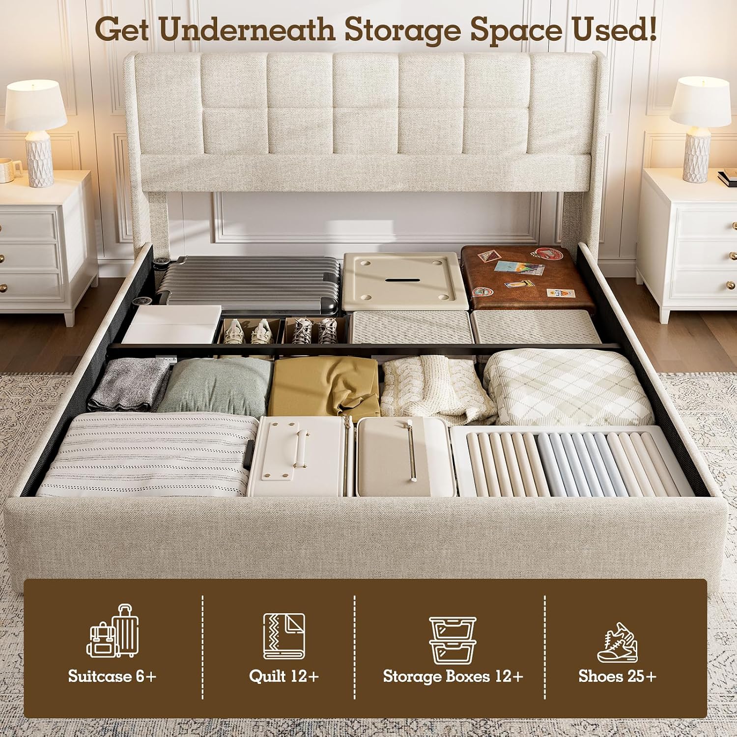 إطار سرير كينج مبطن بالكتان مع - مراجعة Gas Lift Storage Bed Hydraulic وسعره