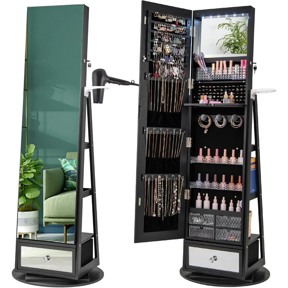 360 °   خزانة مجوهرات دوارة بق - مراجعة Full Length Mirror Jewelry Armoire وسعره