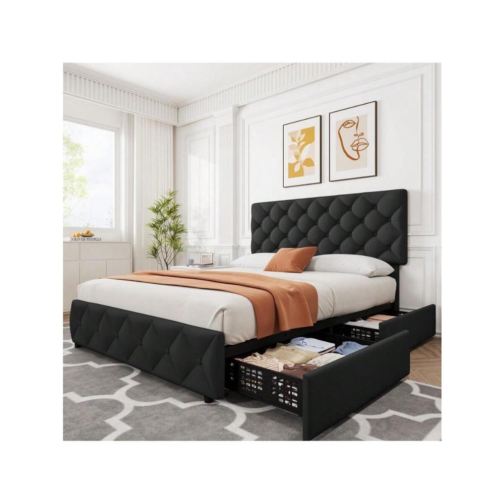 إطار سرير بحجم كوين أو كينج مع - مراجعة King Size Bed Frame With Storage Drawers وسعره